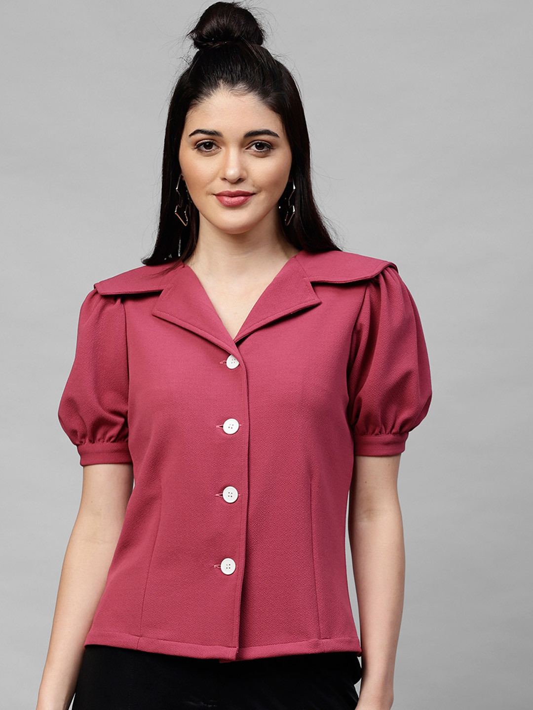 Athena Women Magenta Solid Shirt Style Top