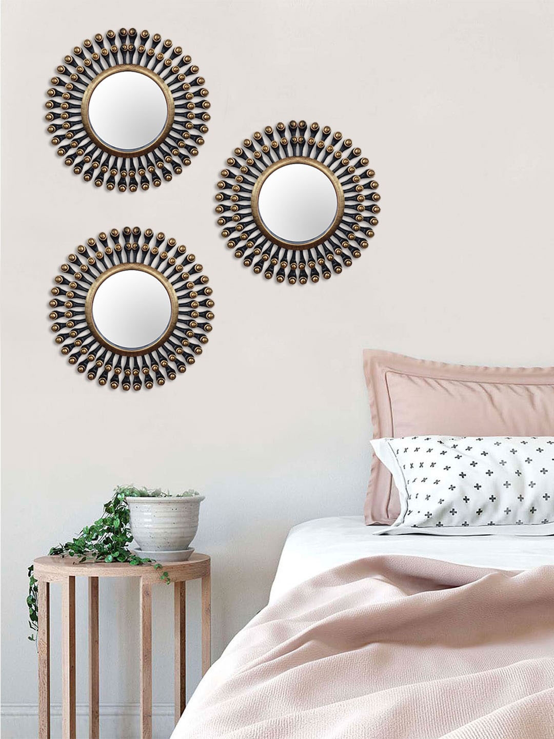 Buy Art Street Set Of 3 Brown Round Shaped Large Wall Mirror