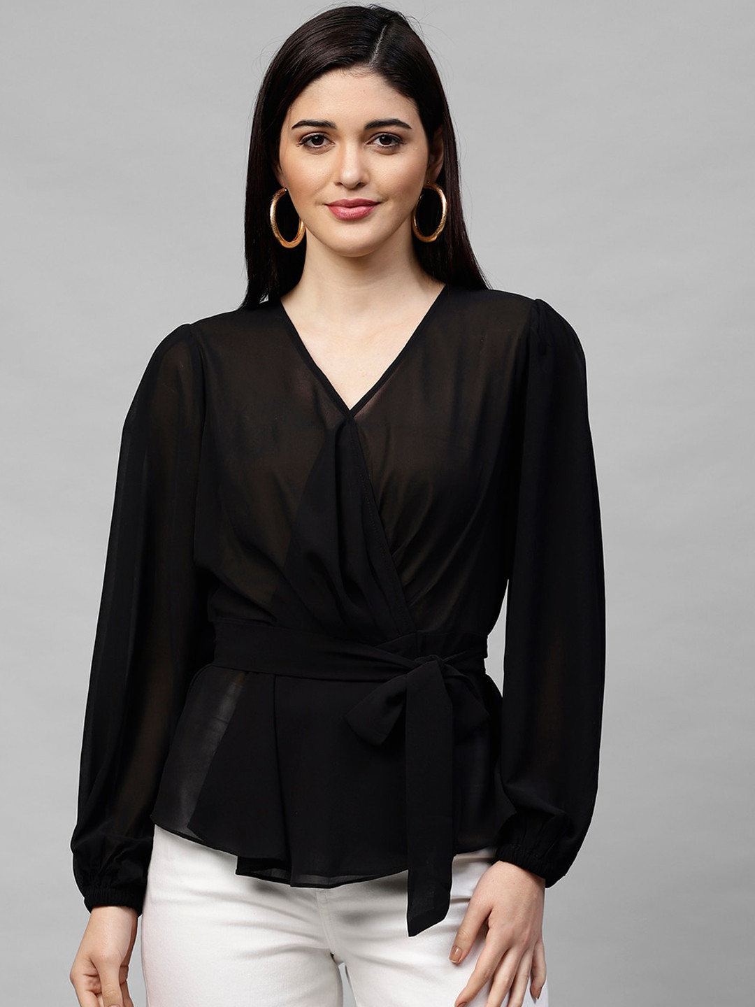 Athena Women Black Solid Wrap Top