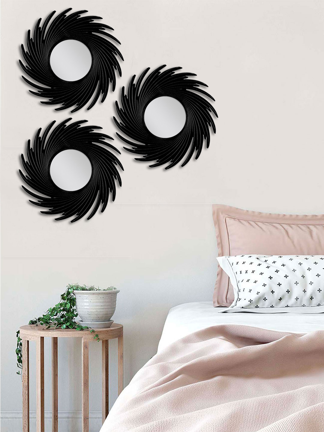 Art Street Set Of 3 Black Solid MDF Large Wall Mirrors