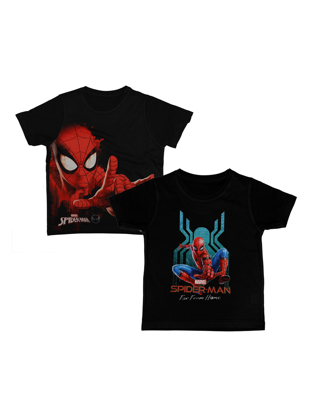 Marvel by Wear Your Mind Boys Pack of 2 Spiderman Printed Round Neck T-shirts