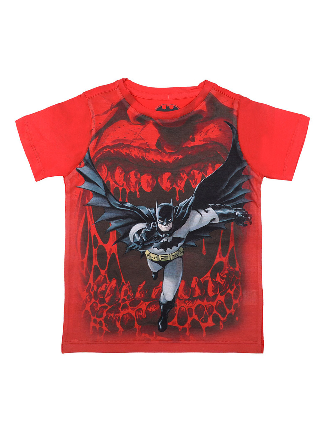 Batman Boys Red Printed Round Neck T-shirt