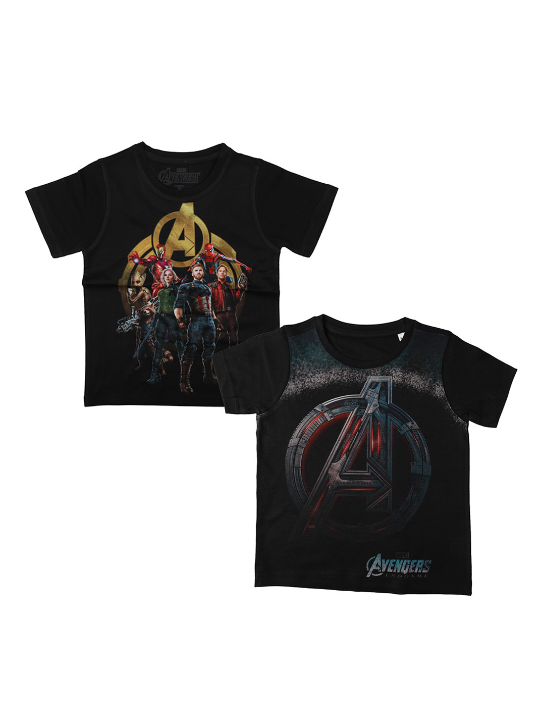 Marvel by Wear Your Mind Boys Black Set of 2 Avengers Printed Round Neck T-shirt