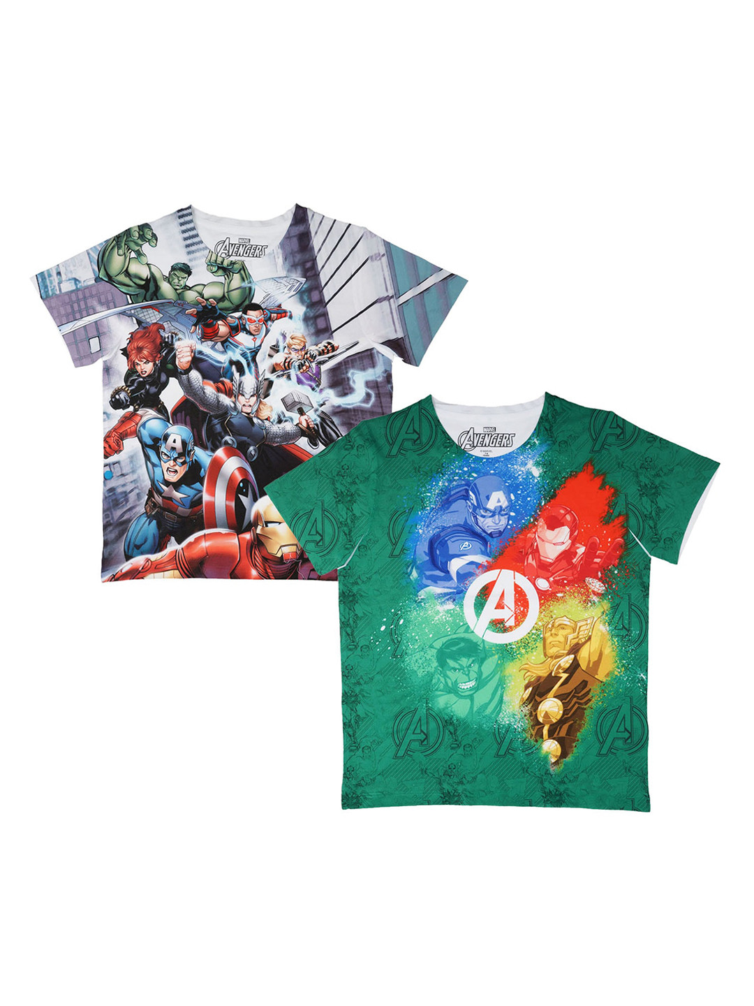 Marvel by Wear Your Mind Boys Pack Of 2 Avengers Printed Round Neck T-shirts