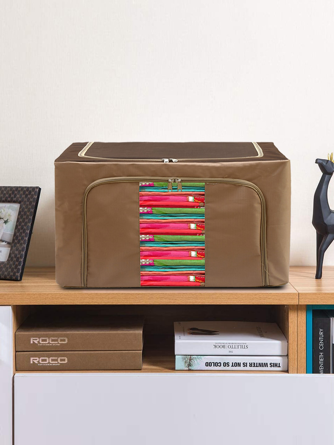 Kuber Industries Brown Solid Foldable Stackable Container Organizer