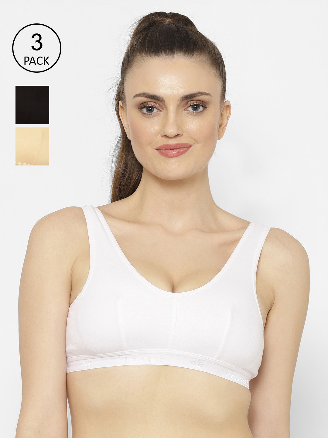 Floret Pack of 3 Non Padded Non-Wired Cotton Full Coverage Slip-On Workout Sports Bra