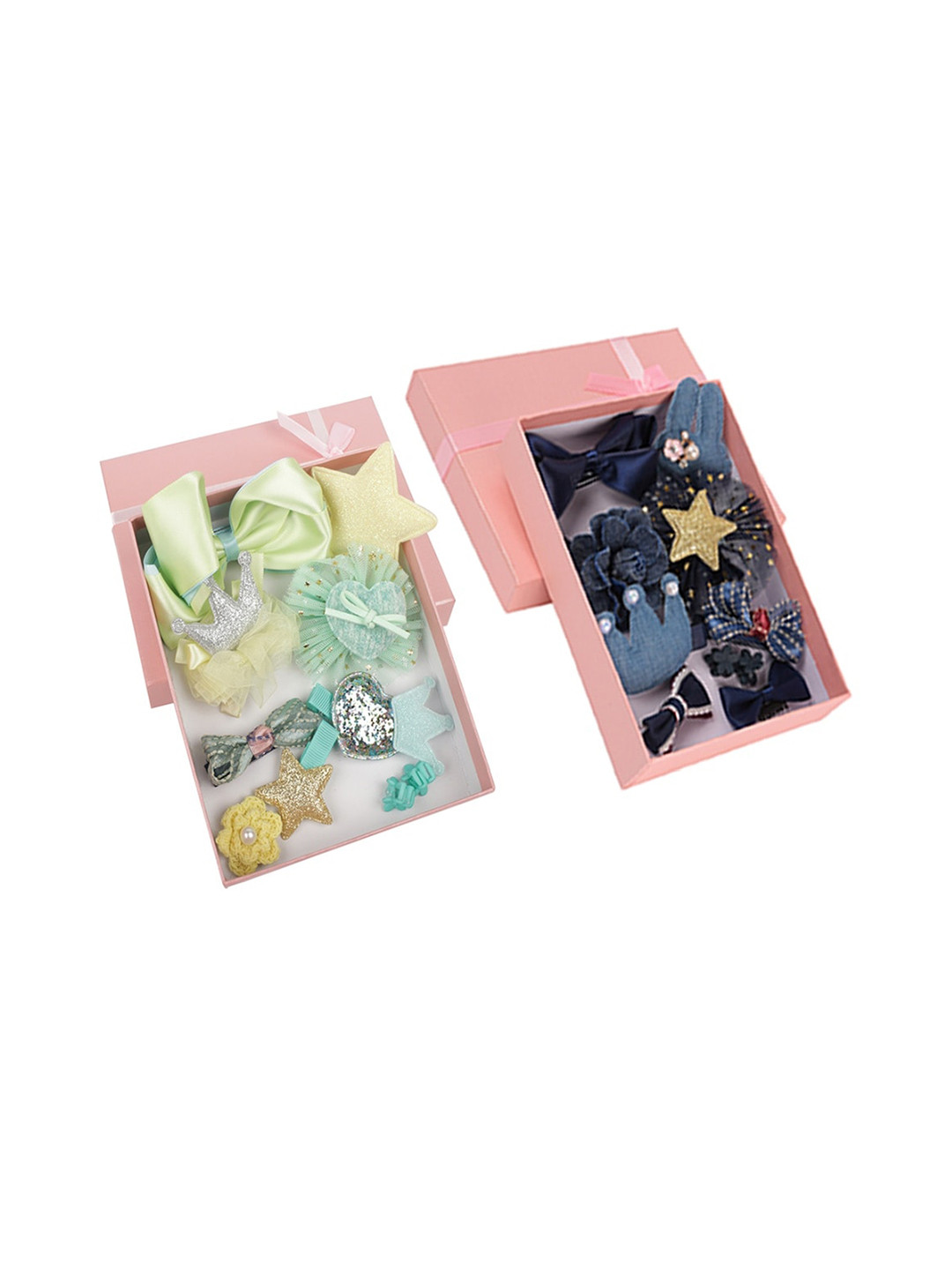 Yellow Bee Girls Set of 20 Lime Green & Blue Embellished Hair Accessories