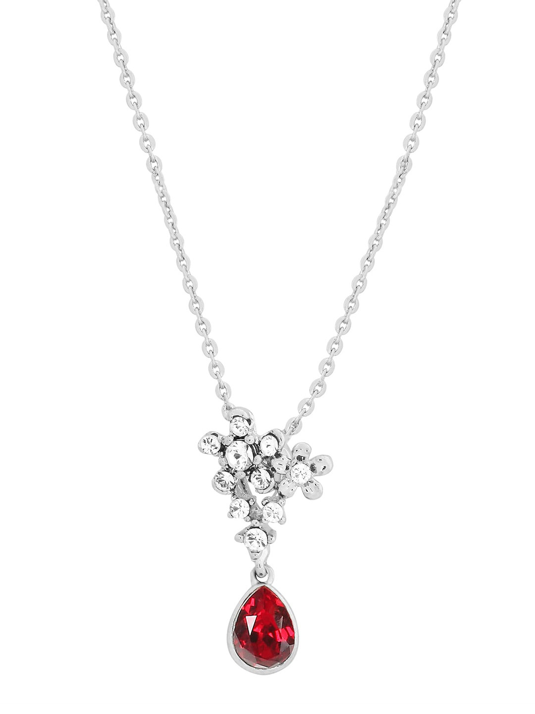 Mahi Rhodium-Plated Silver-Toned & White Pendant with Chain