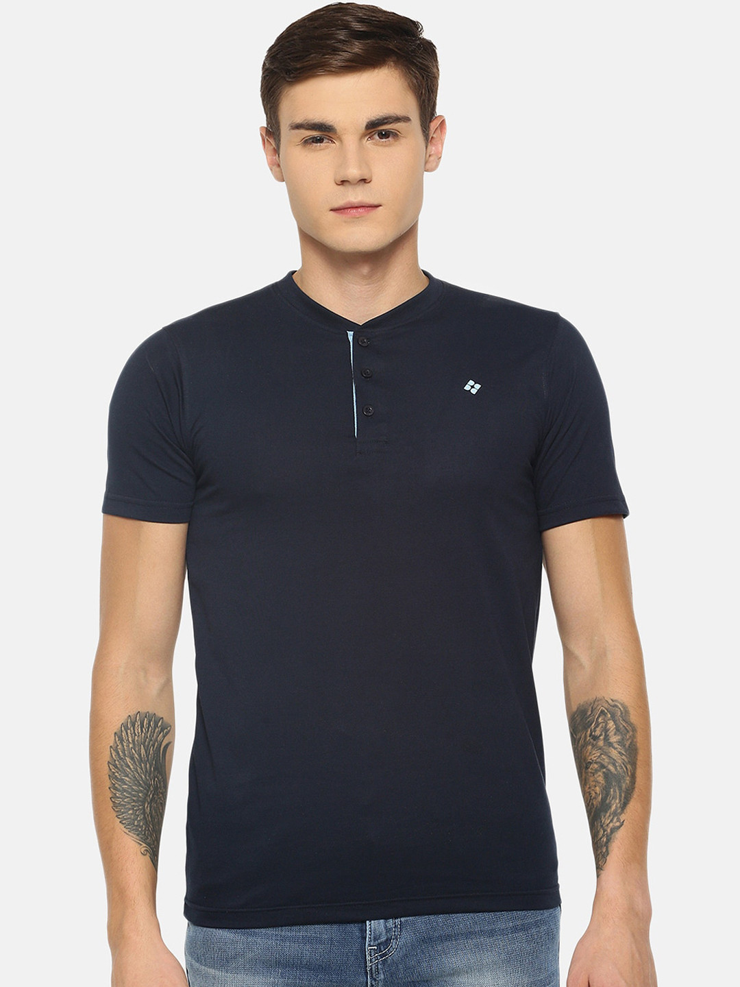 Dollar Men Solid Henley Tshirt with Contrast Inner Placket