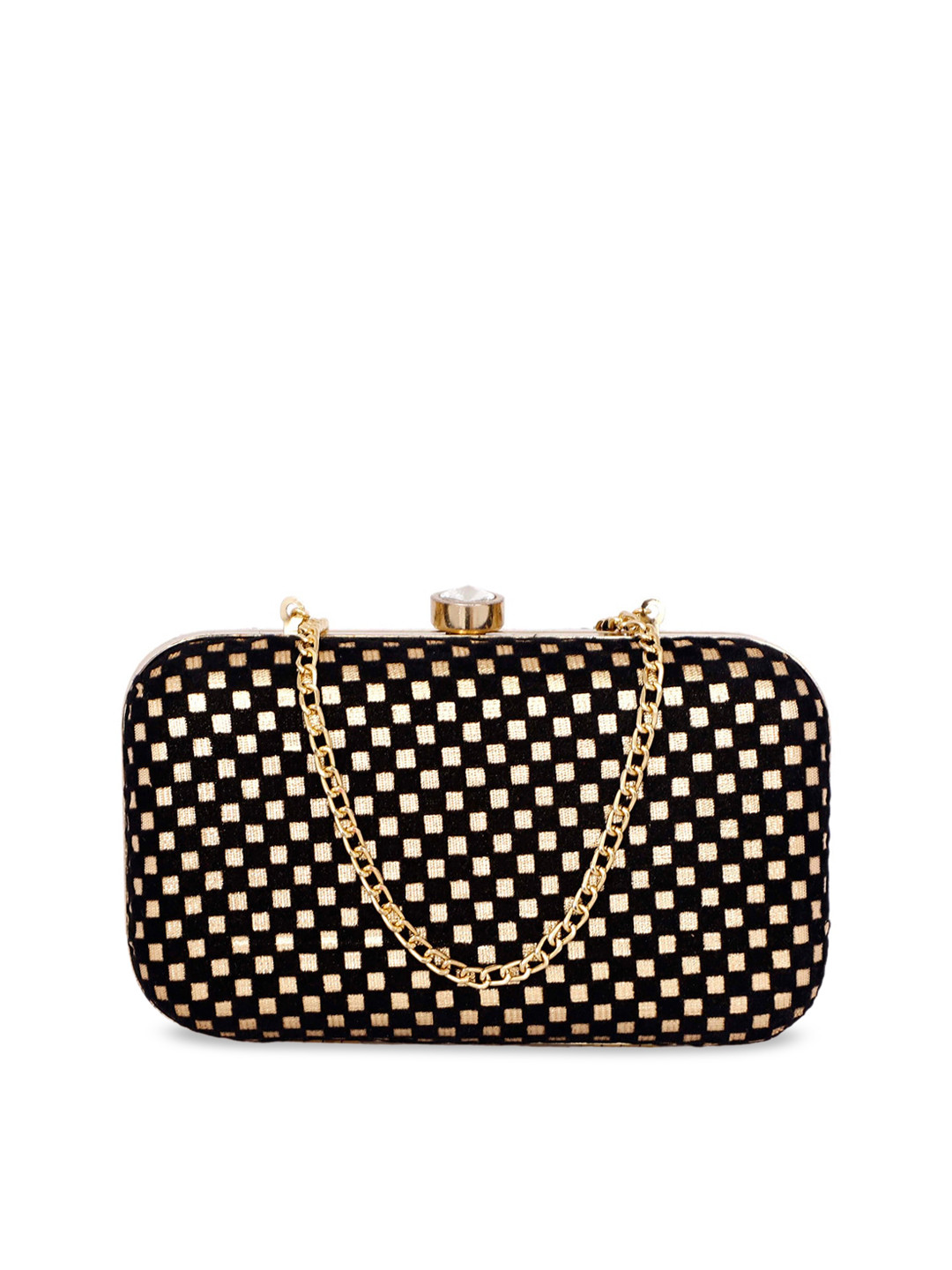 REZZY Black & Gold-Toned Checked Clutch