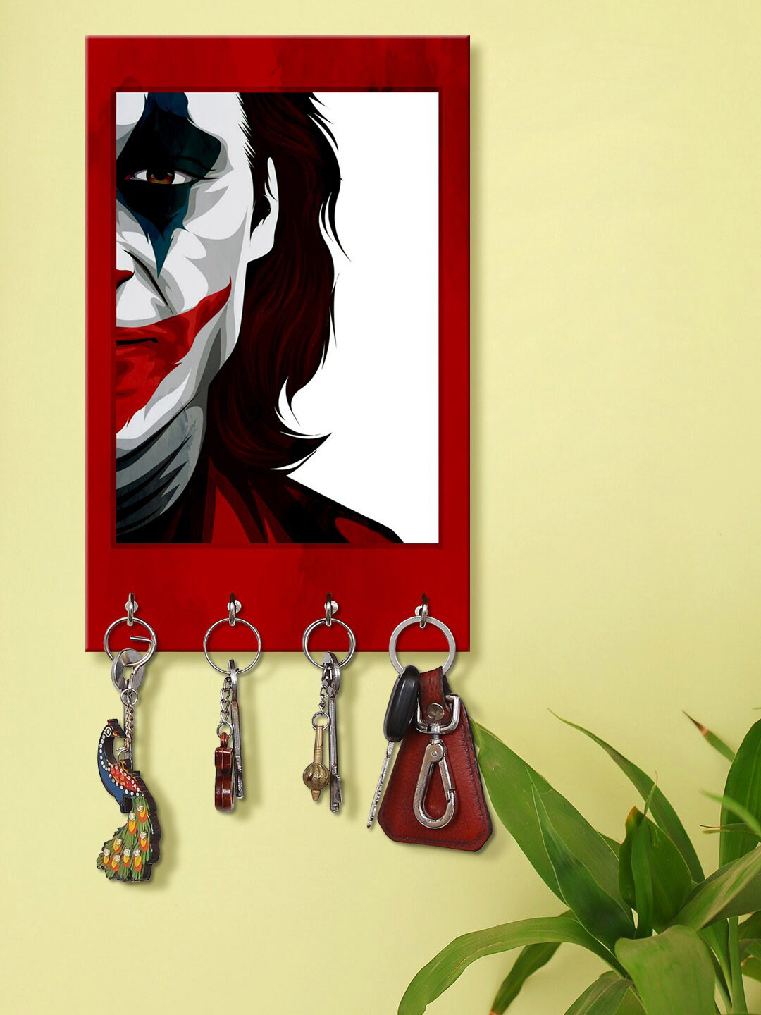 999Store Red & Black Joker Face Wall Mount Wooden Keyholder
