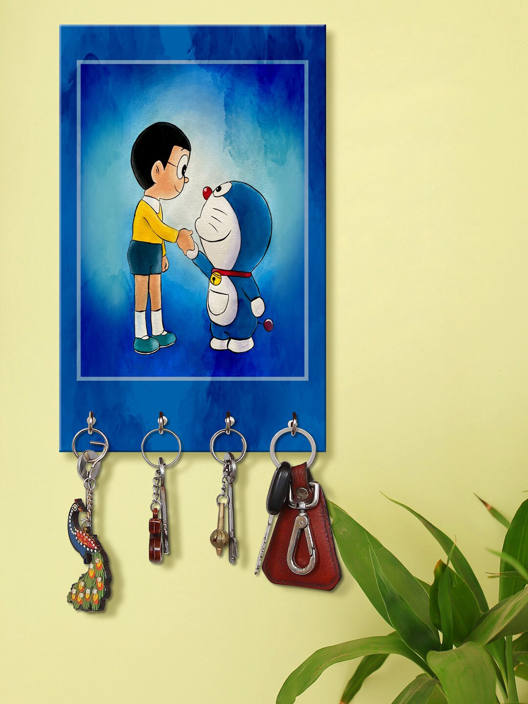 999Store Blue & White Nobita Doraemon Printed Wall Hanging Key Holder