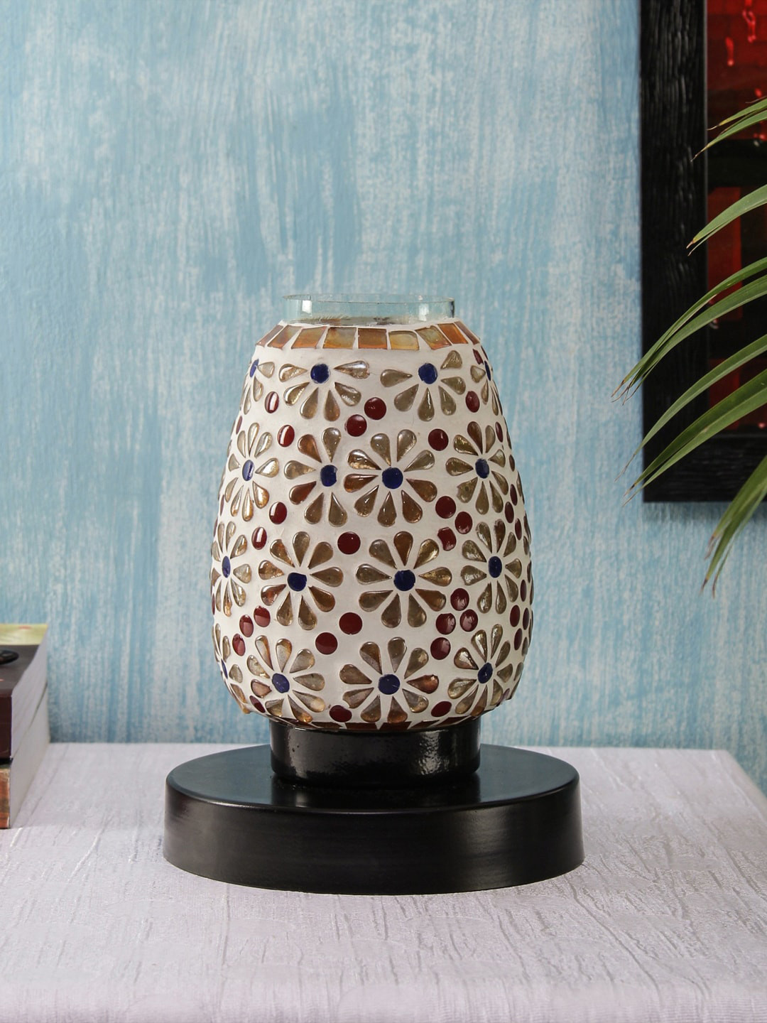 Devansh White & Red Mosaic Table Lamp With Lamp