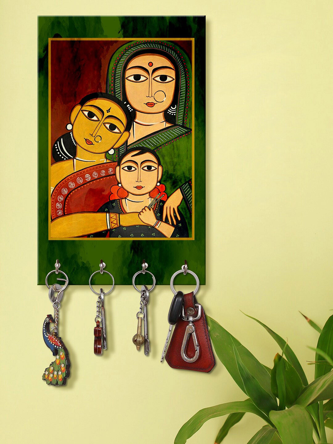 999Store Green & Yellow Indian Women Pattern Wall Hanging Key Holder