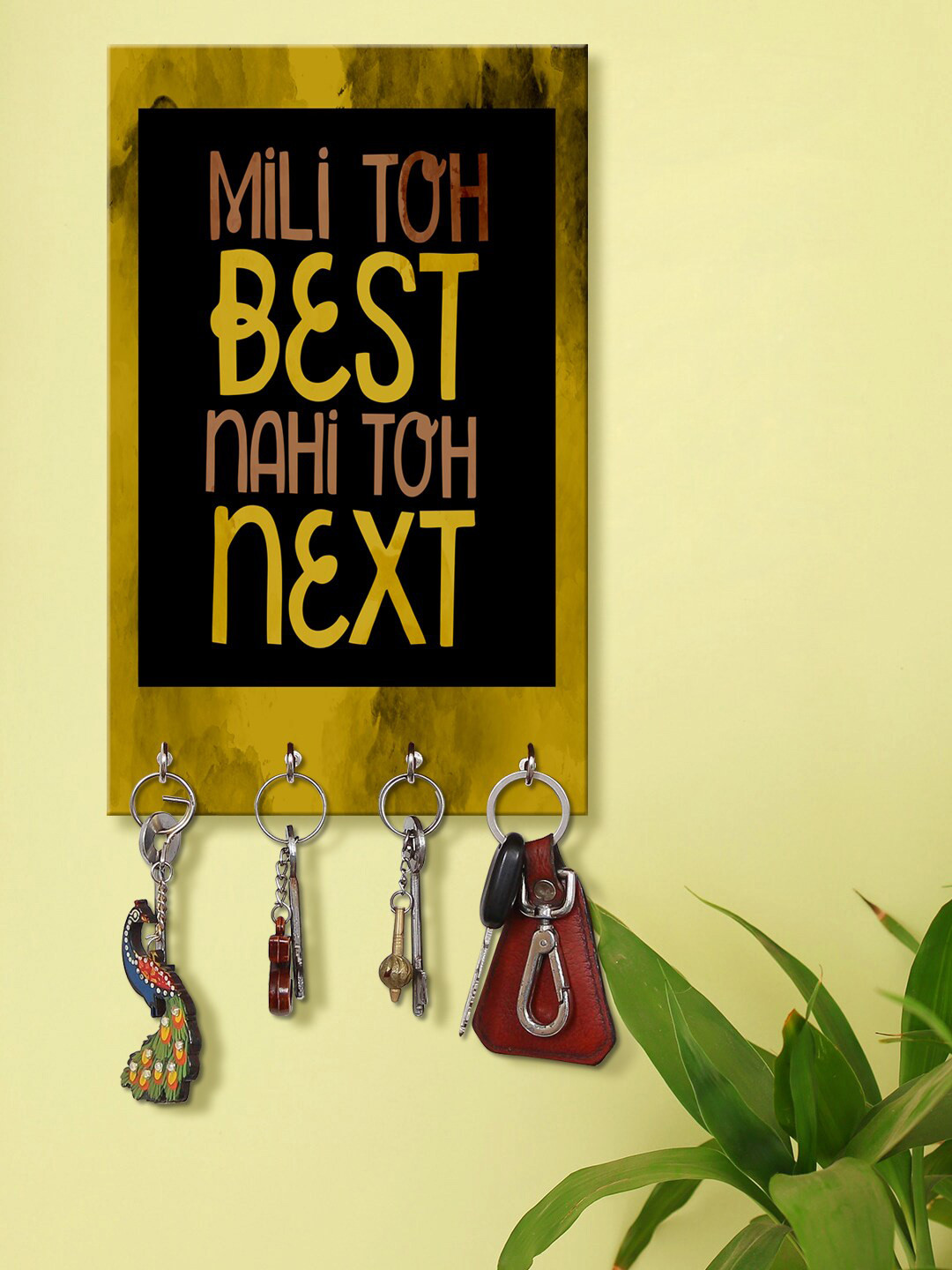 999Store Brown & Yellow Store Mili Toh Best Nahi Toh Next Pattern Key Holder