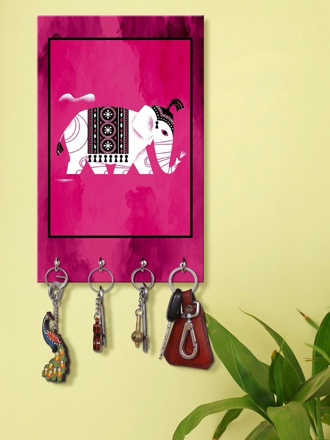 999Store Pink & White Decorative Elephant Patterned Key Holder