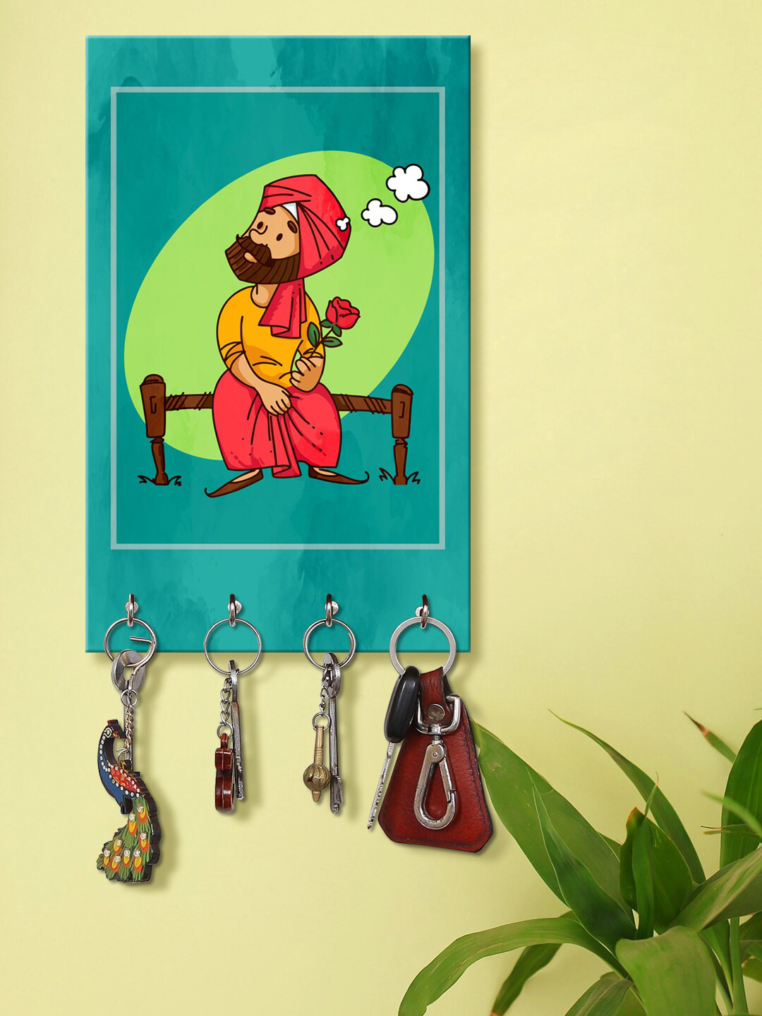 999Store Blue & Red Rose Take To Sardaar Ji Pattern Keyholder