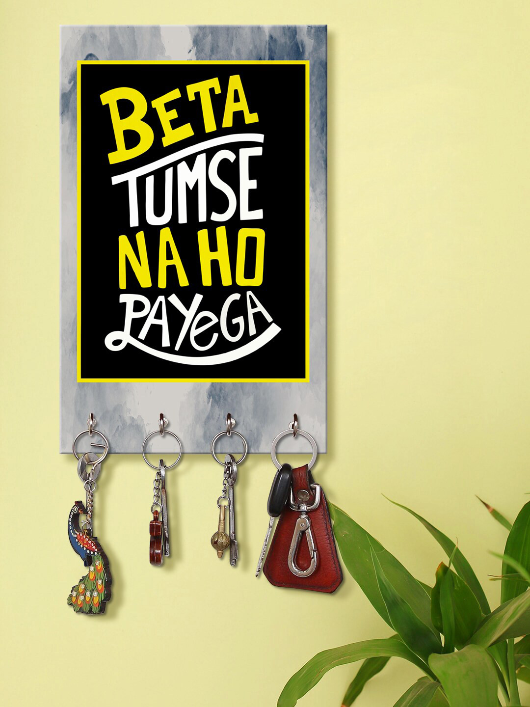 999Store Grey Black Beta Tumse Ho Payega Printed Key Holder With 4 Hooks