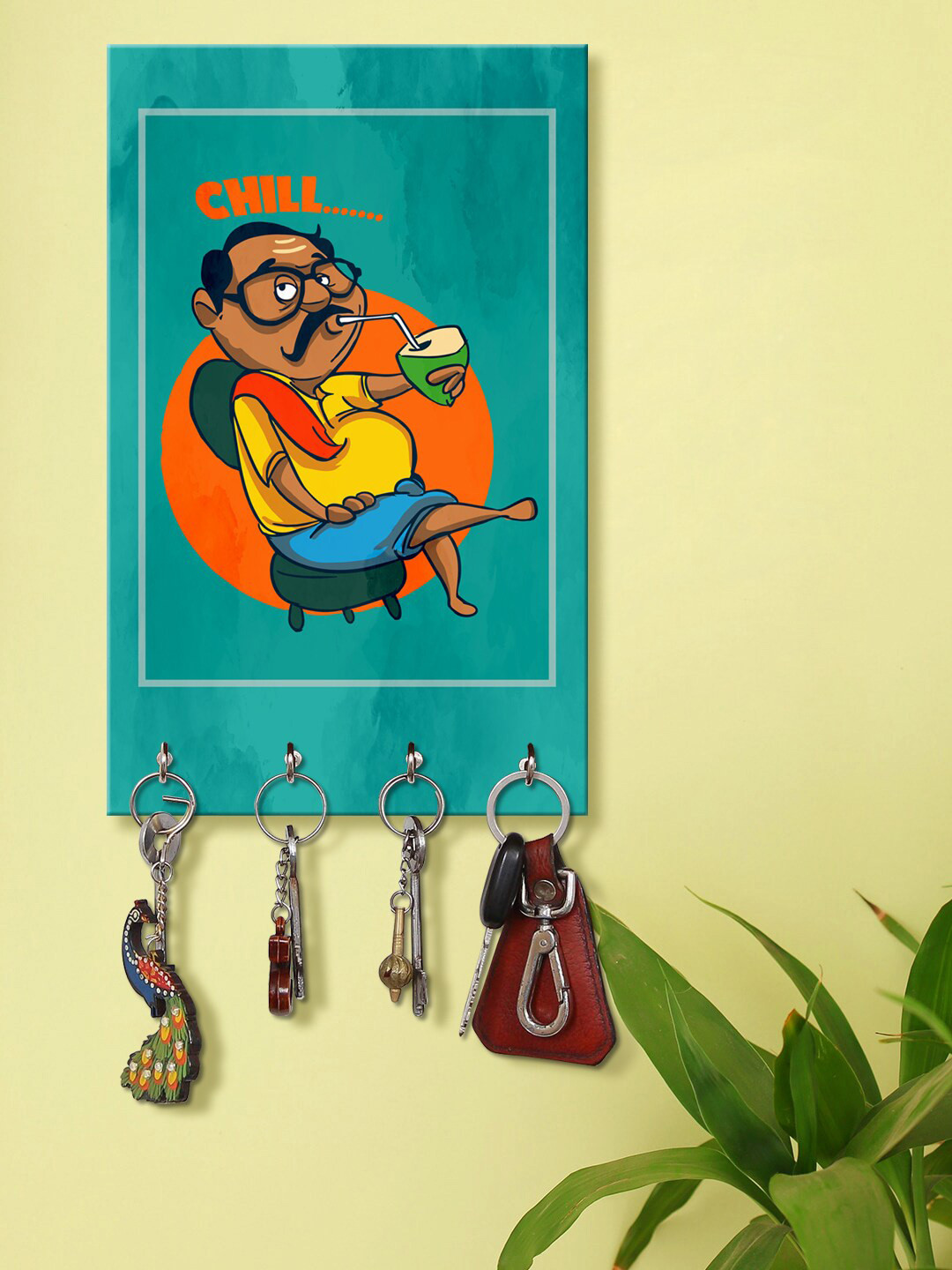 999Store Blue & Orange Chill Dadu Pattern Wooden Keyholder
