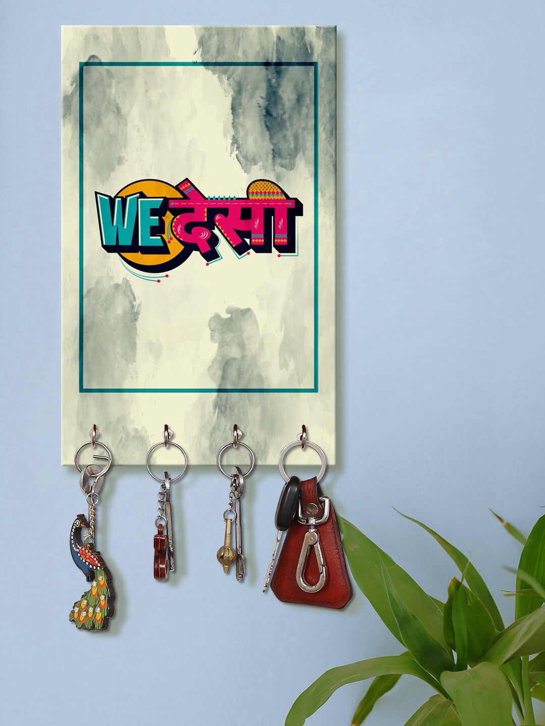 999Store Grey & Blue We Deshi Printed Wall Mount Keyholder