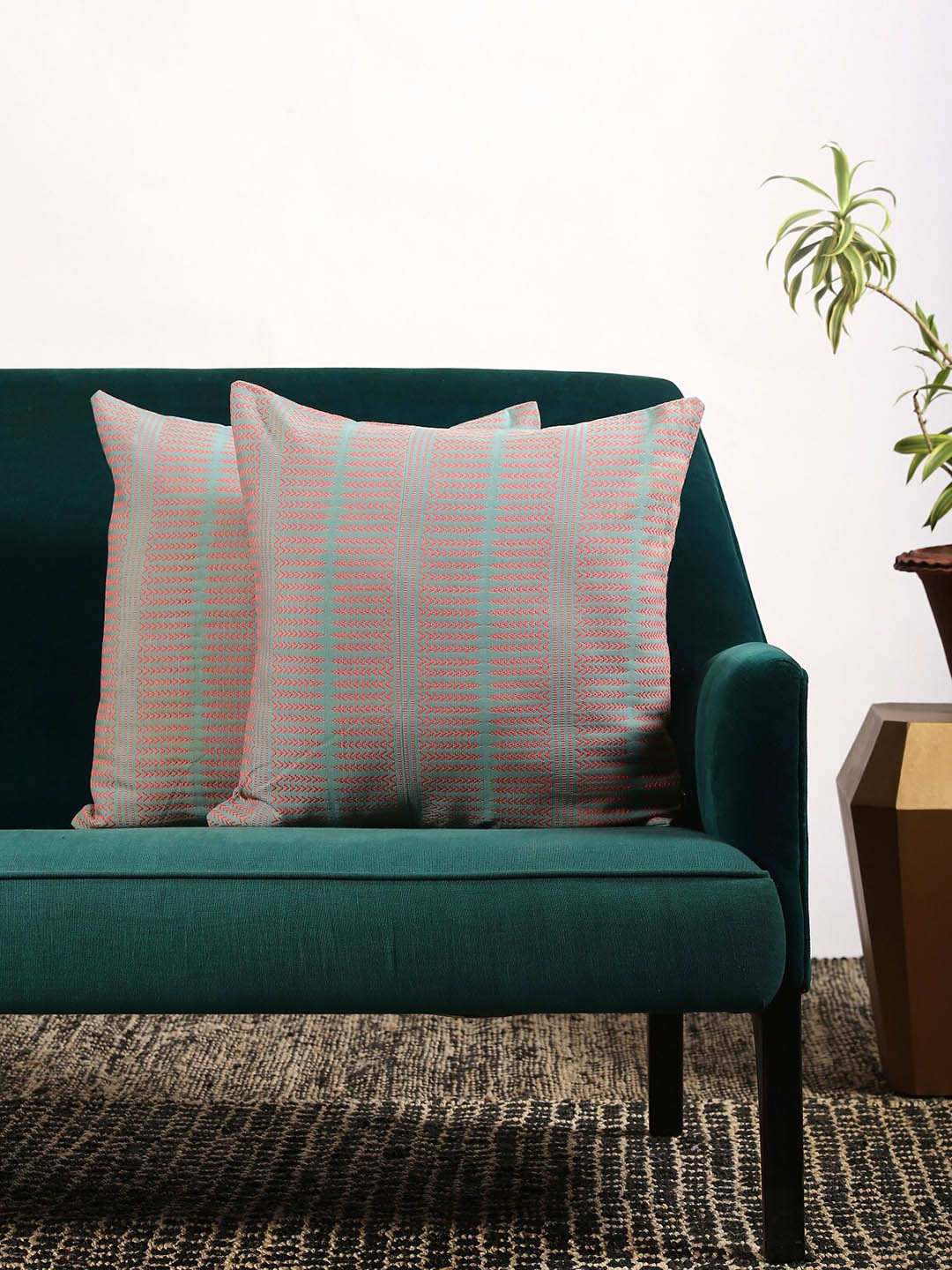 Contrast Living Green Embroidered Cotton 2 Pcs Square Cushion Covers -19.7x19.7In