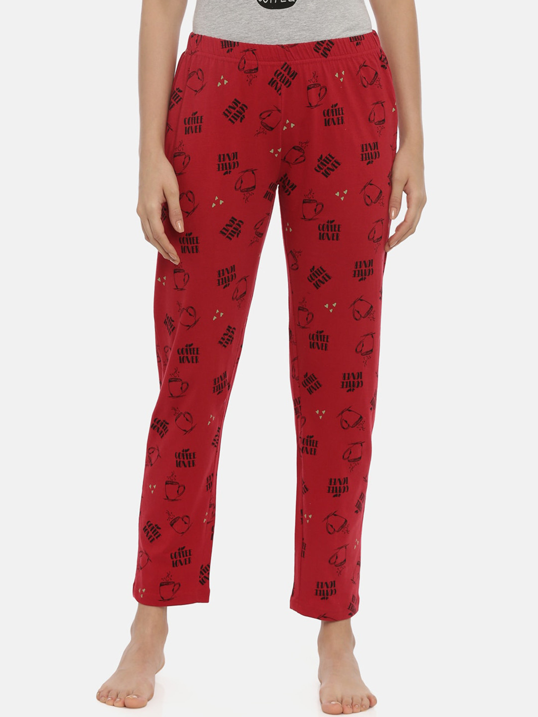 Curare Women Red & Black Printed Cotton Lounge Pants