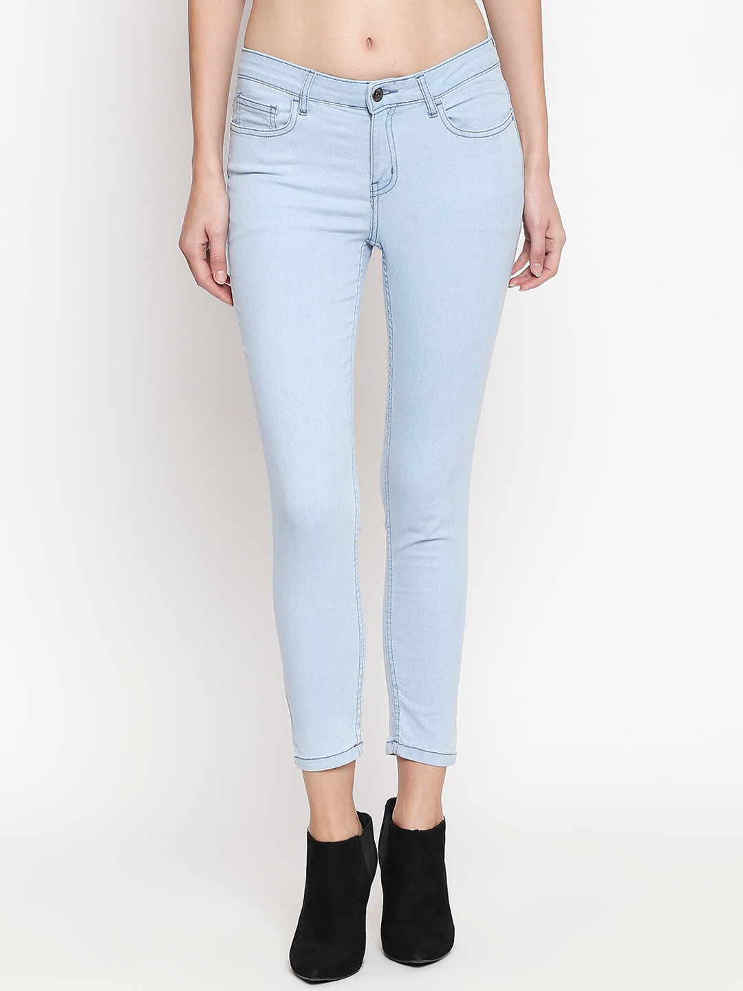 People Women Blue Slim Fit Mid-Rise Clean Look Pure Cotton Jeans