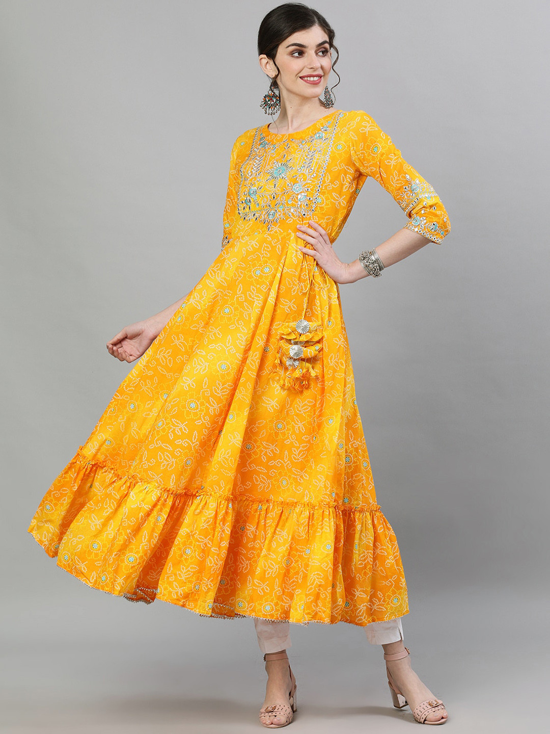 Ishin Women Yellow Yoke Design Anarkali Kurta
