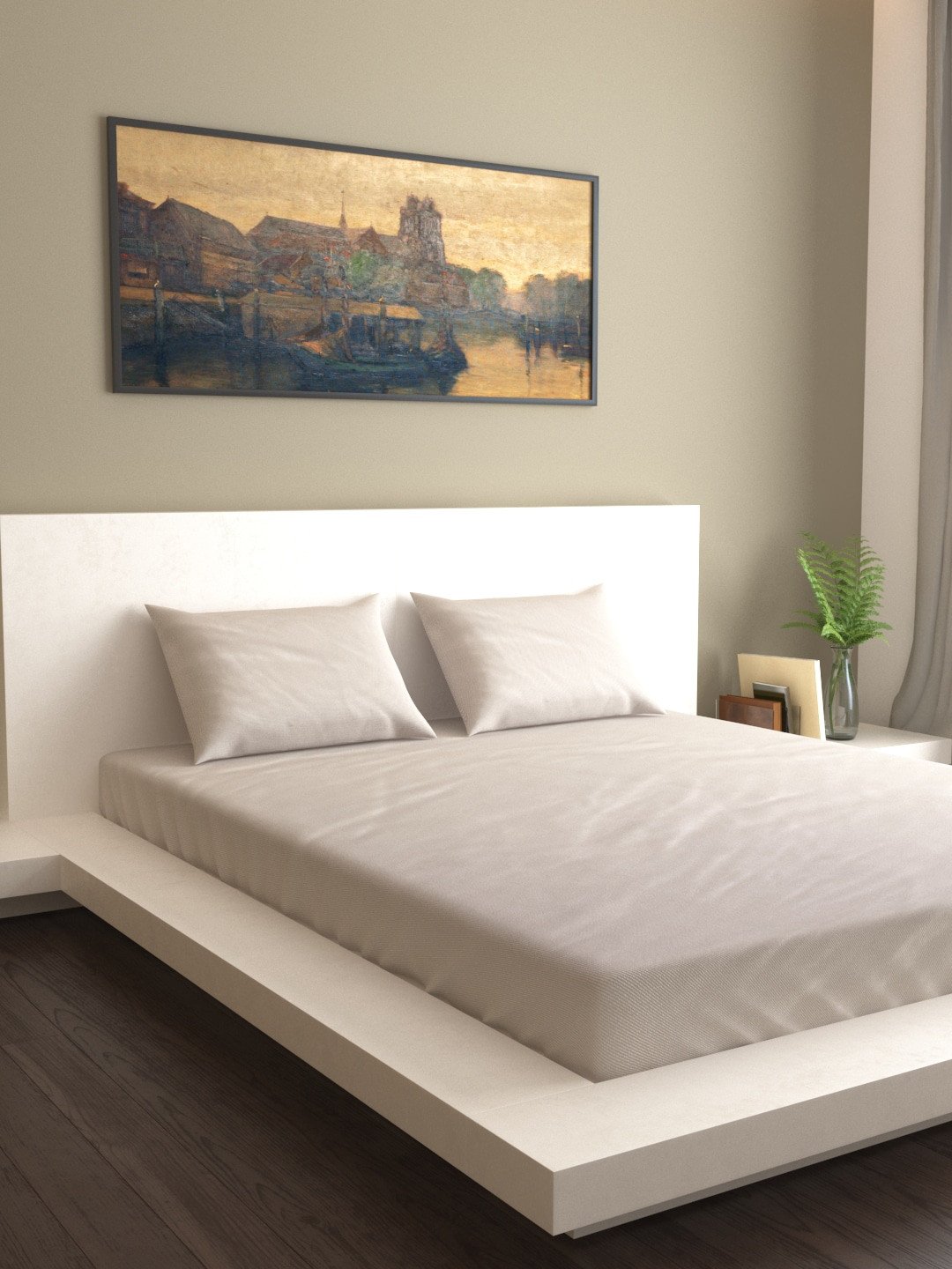 MARK HOME Classic Sateen Silver Solid Pure Cotton 210 TC King Fine Bedsheet with 2 Pillow Covers-274 X 274 cm