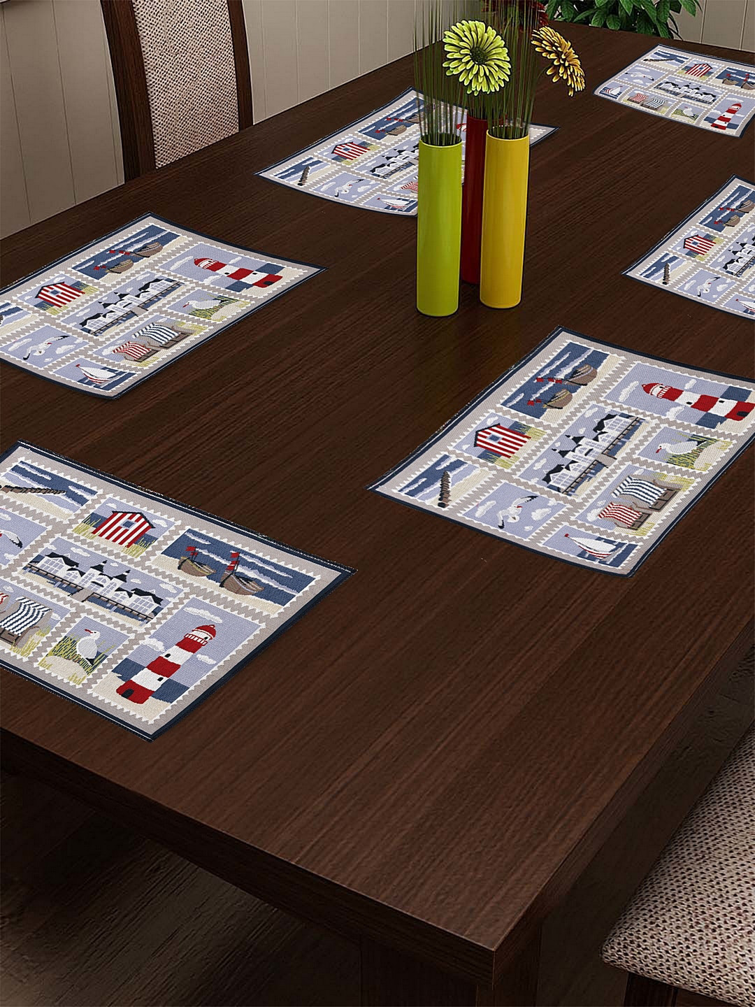 KLOTTHE Set of 6 White & Grey Woven Rectangular Table Mats