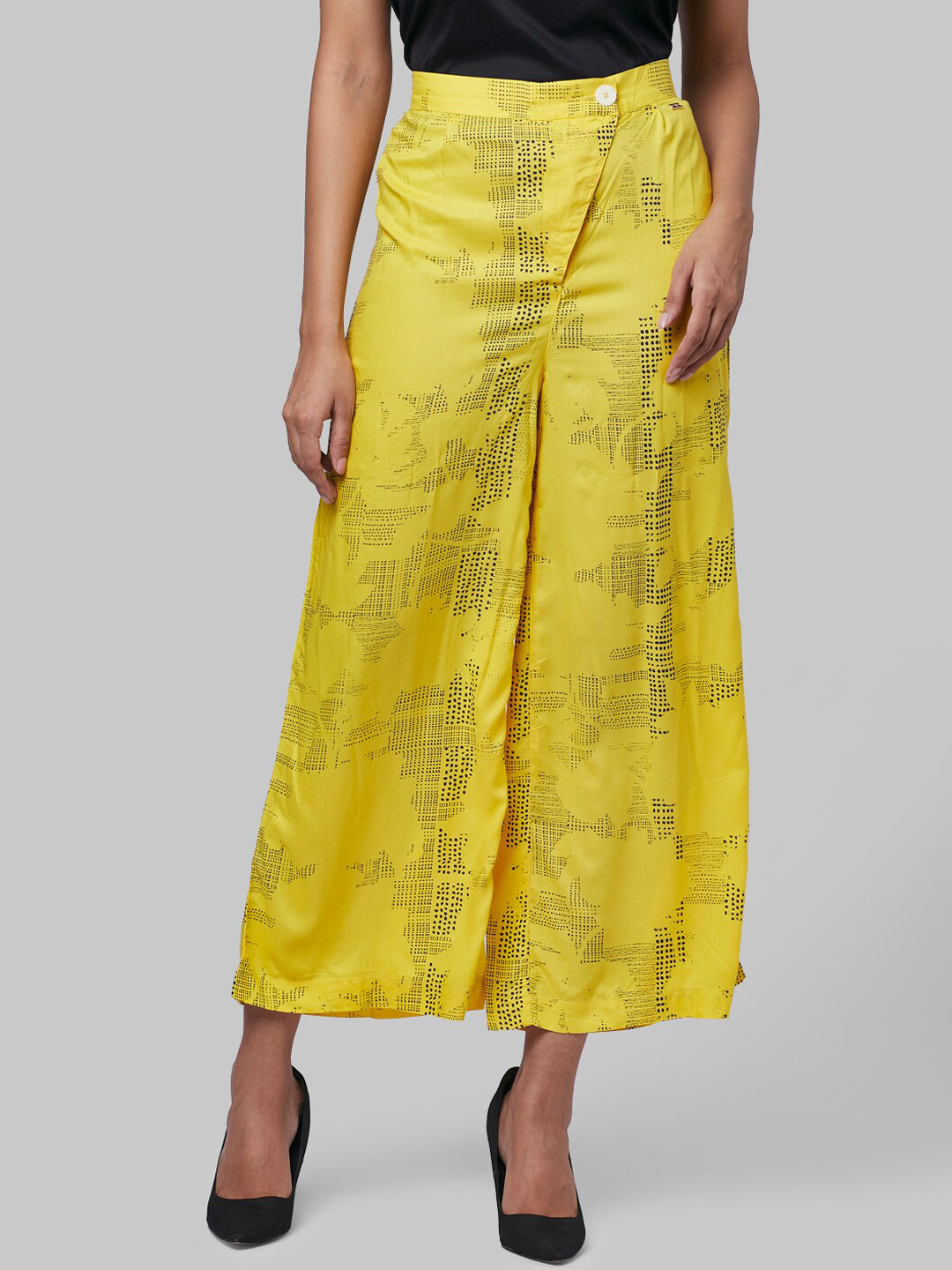 Park Avenue Woman Women Yellow Regular Fit Printed Culottes