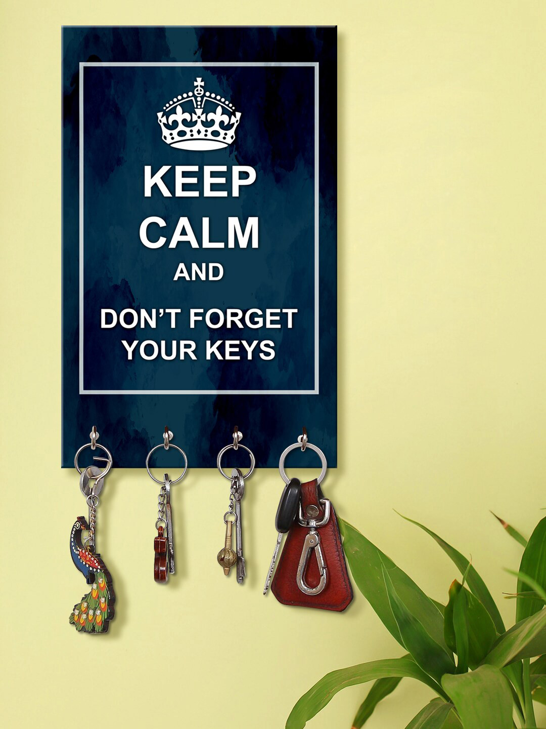 999Store Navy Blue & White Keep Calm And Don`t Forget Your Key Printed Wall Hanging Key Holder