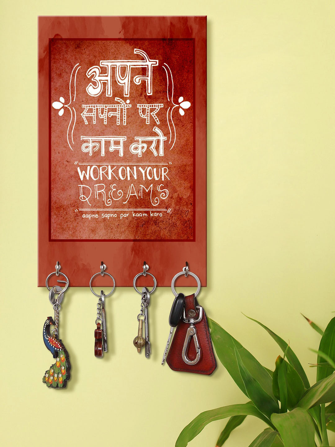 999Store Red & White Work On Your Dreams Wall Mount Wooden Keyholder