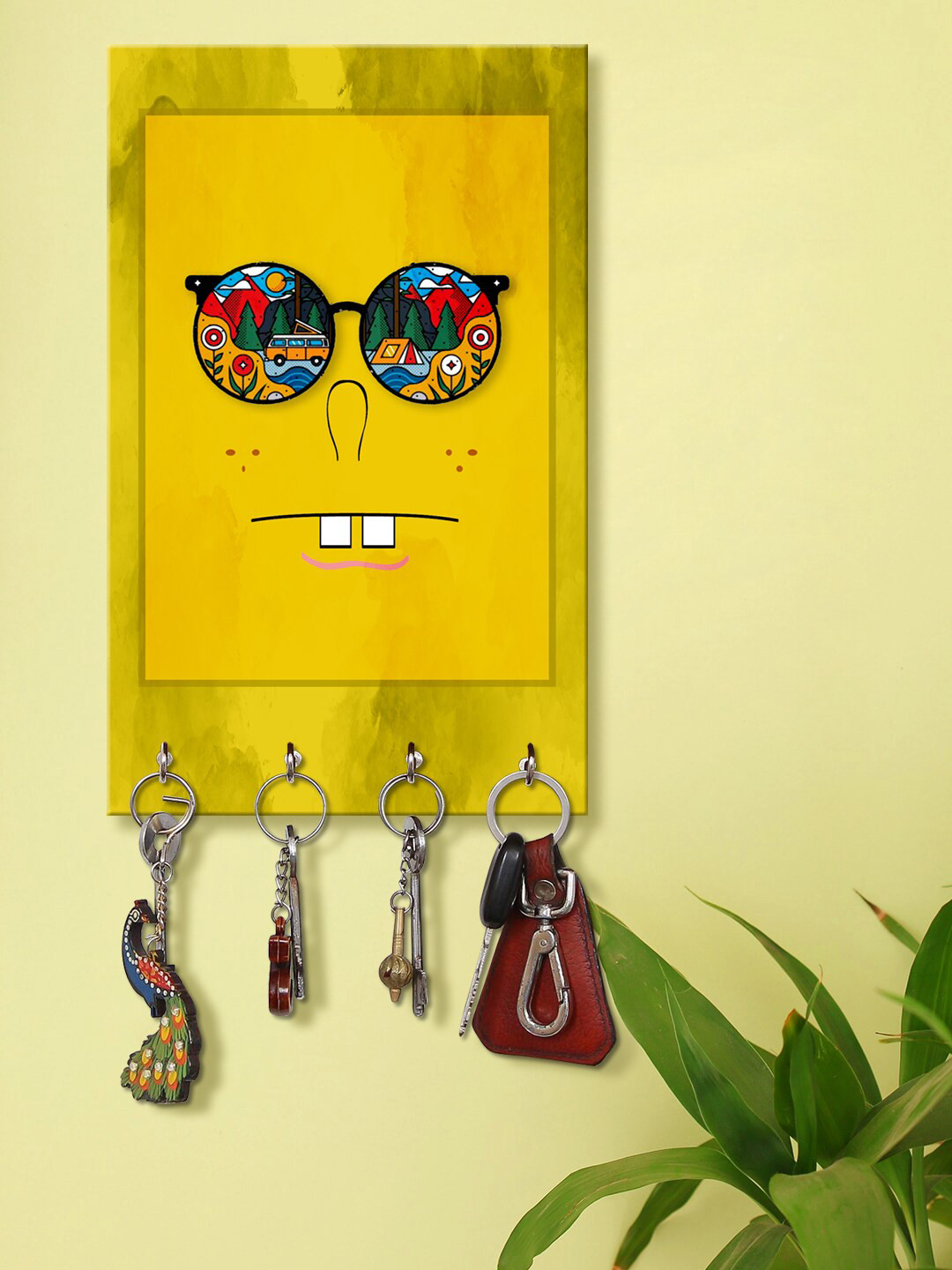 999Store Yellow & Red Sunglasses Comping Views Printed Key Holder With 4 Hooks