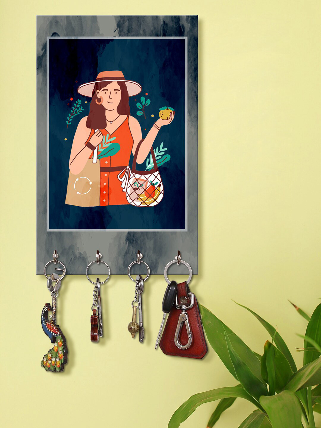 999Store Blue & Grey Lady Ready To Picnic Pattern Keyholder