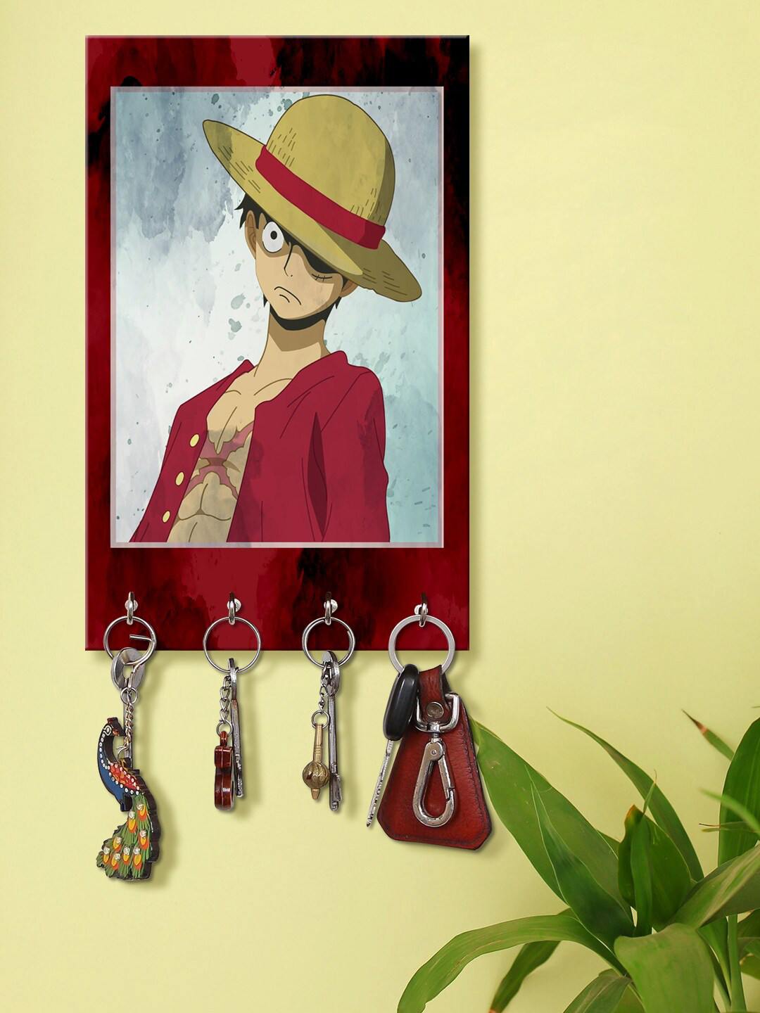 999Store Red & Grey Drunken Men Pattern Keyholder