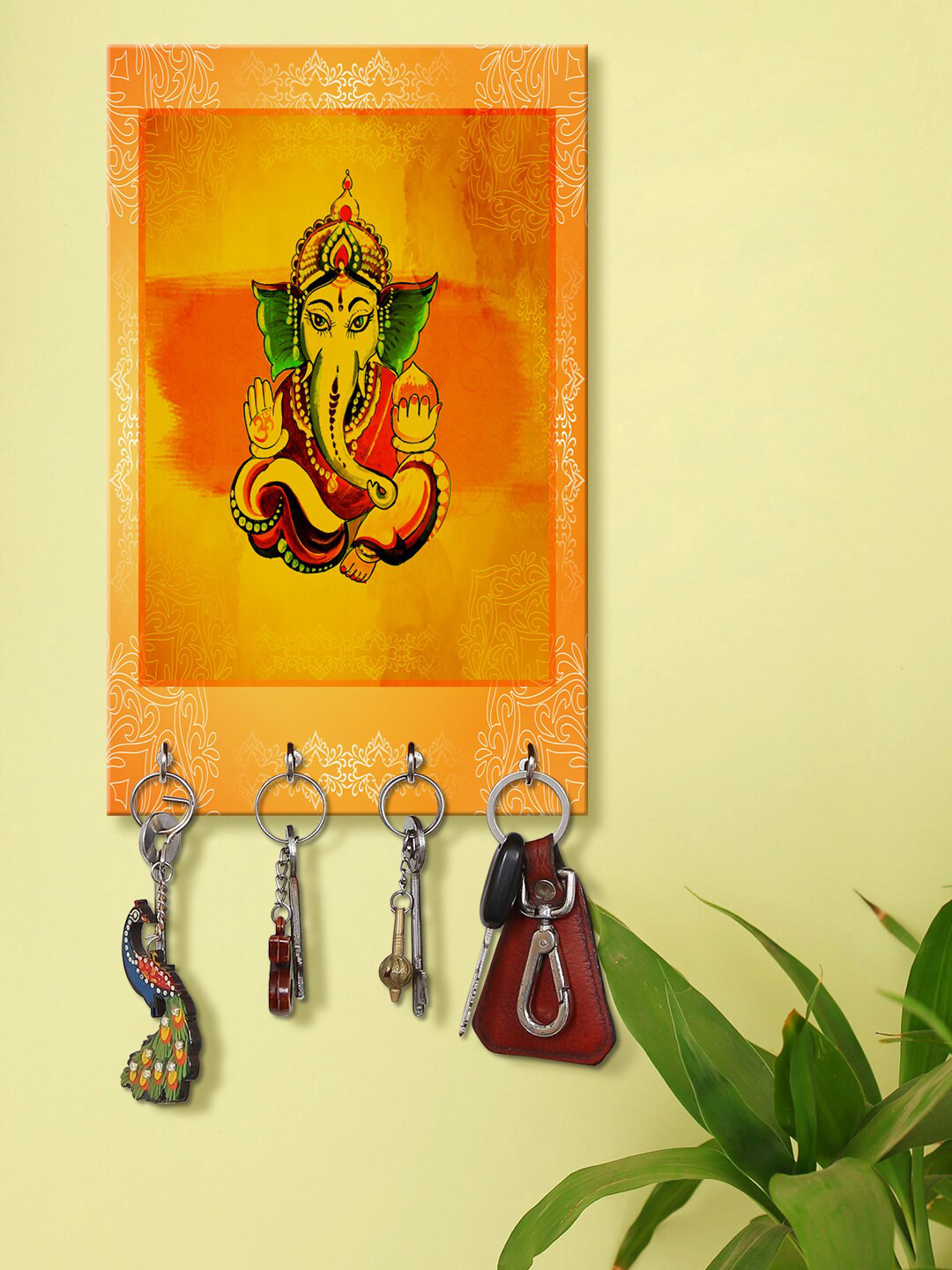 999Store Yellow & Orange Decorative Ganesha Pattern Key Holder