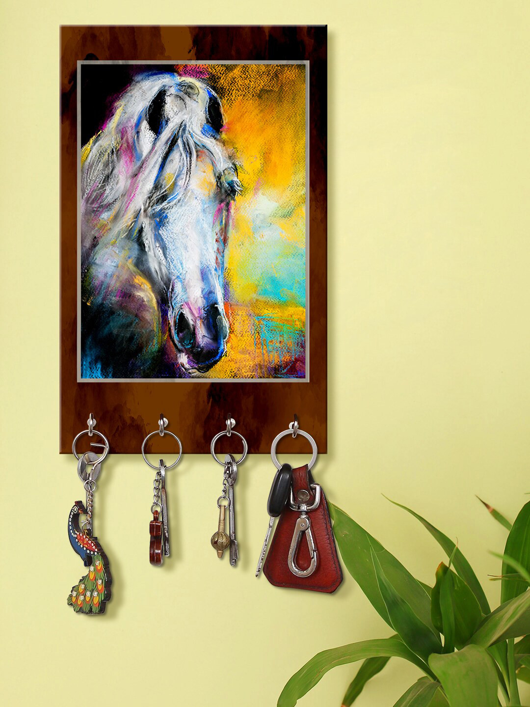 999Store Brown & White Horse Pattern Key Holder