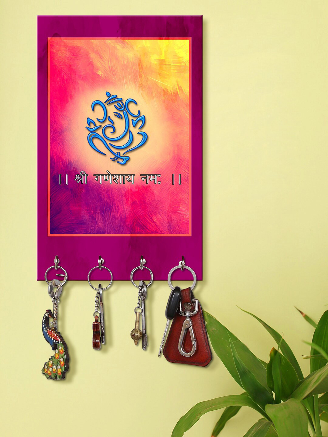 999Store Purple & Red Shri Ganeshay Namah Wall Hanging Key Holder