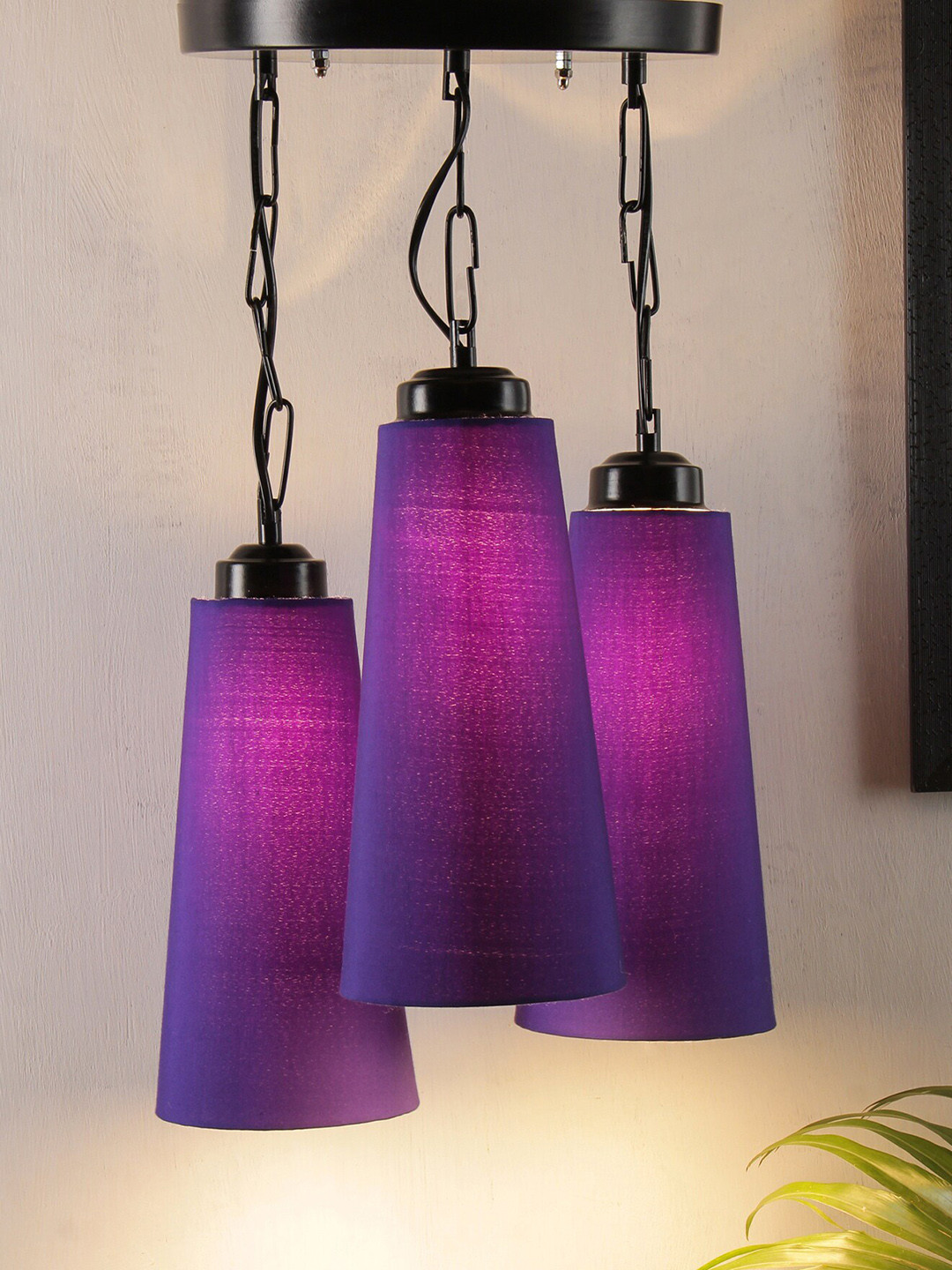 Devansh Black & Blue Solid Triple Conical Traditional Hanging Cluster Light