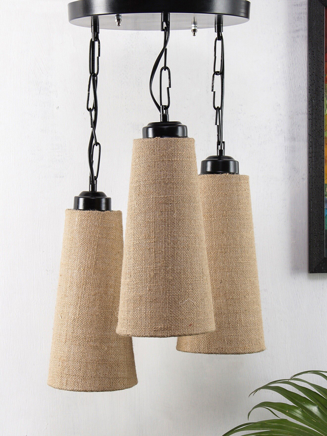 Devansh Black & Beige Solid Conical Triple Jute Cluster Light