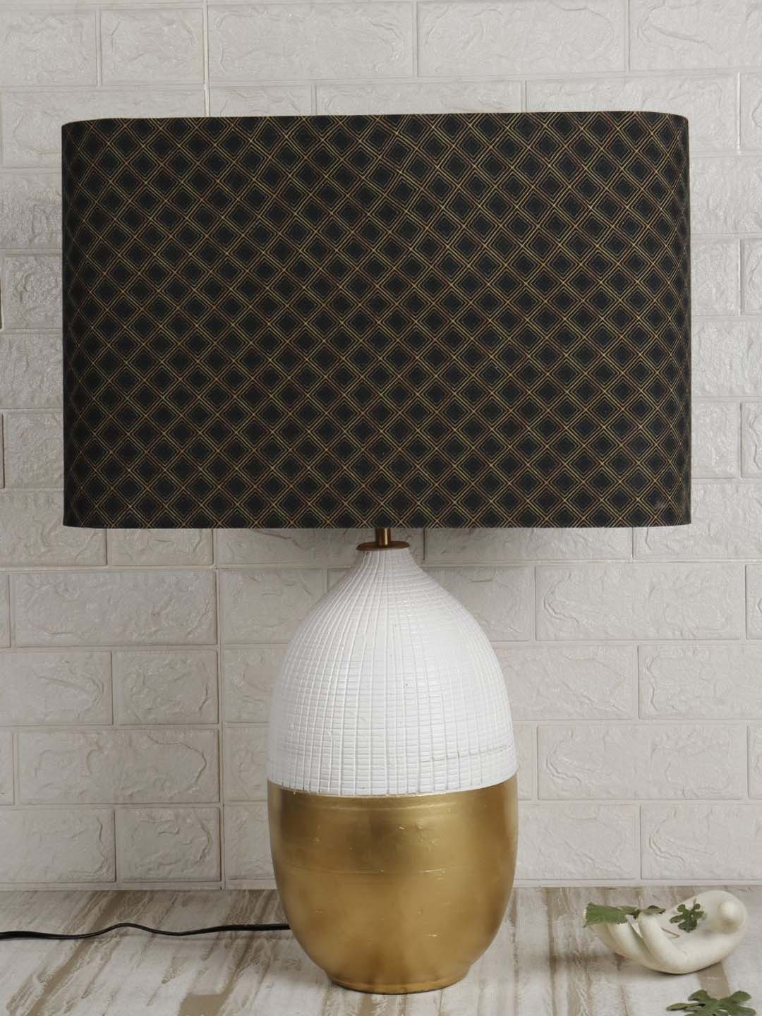 Grated Ginger Black & Brown Printed Fabric Contemporary Rectangle  Lampshade