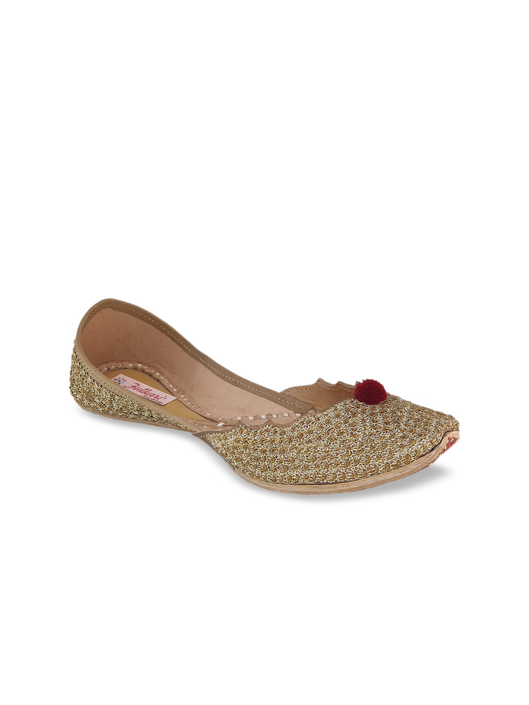 Fulkari Women Copper-Toned Woven Design Leather Mojaris