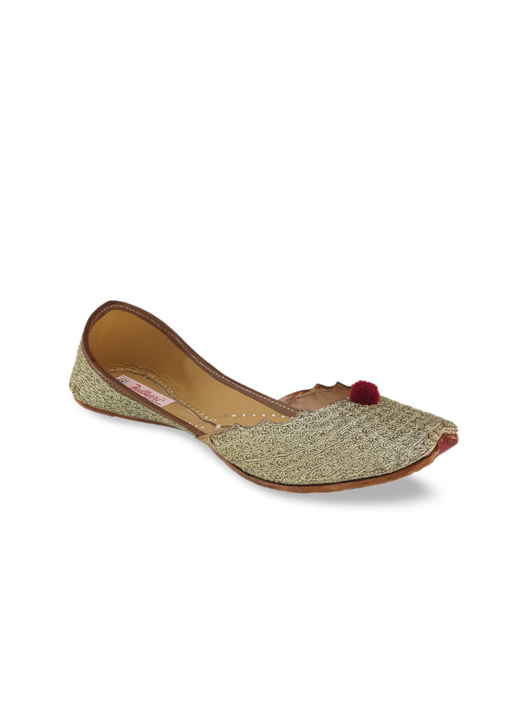 Fulkari Women Tan Woven Design Leather Mojaris