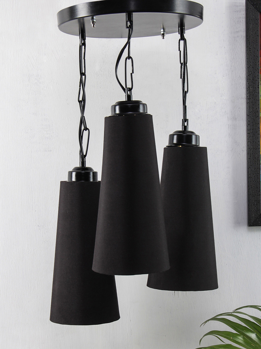 Devansh Black Solid Conical Triple Jute Cluster Light