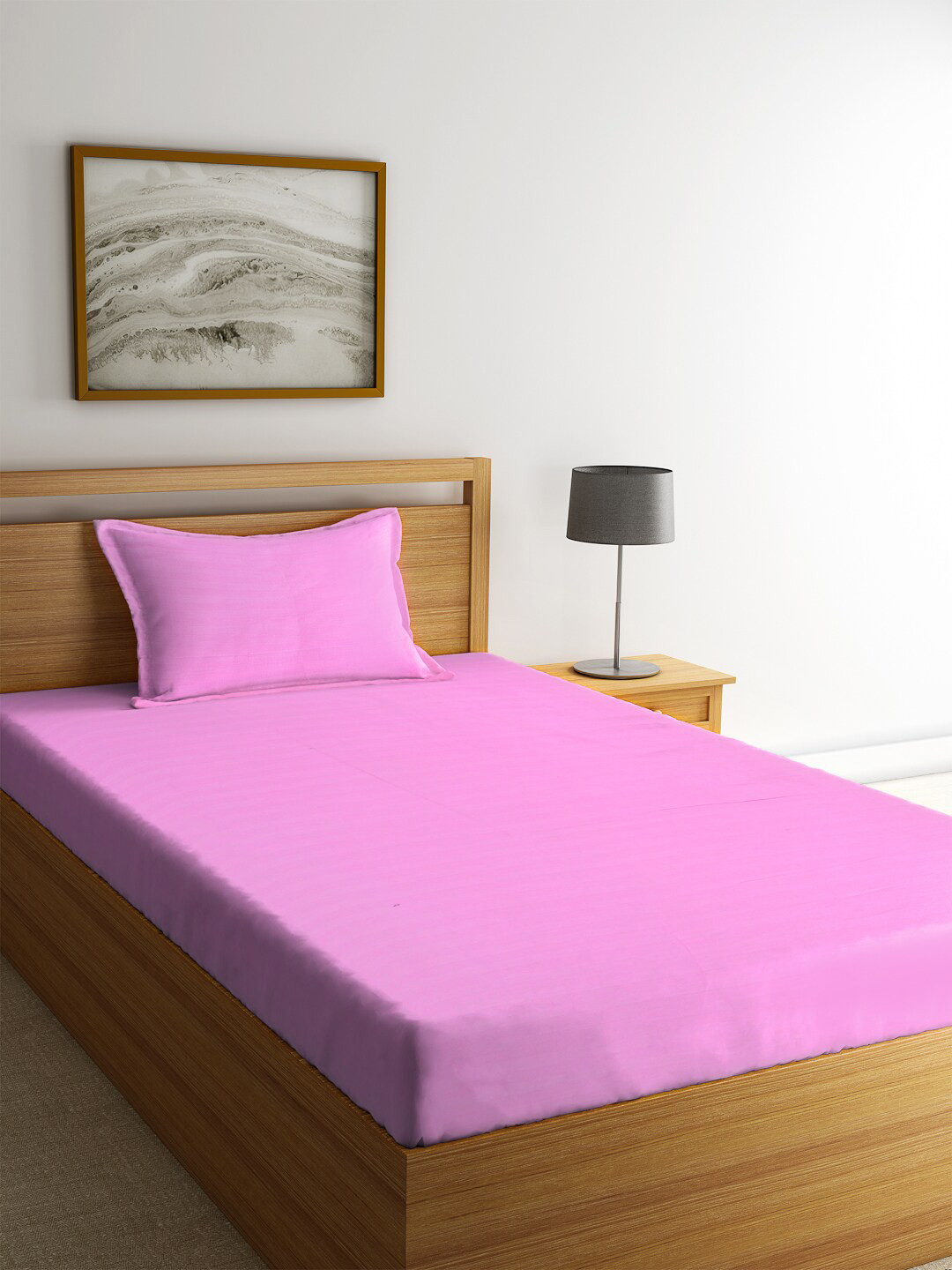 HOSTA HOMES Pink Solid Pure Cotton 300 TC Single Superfine Bedsheet with a Pillow Cover-224 x 152 cm
