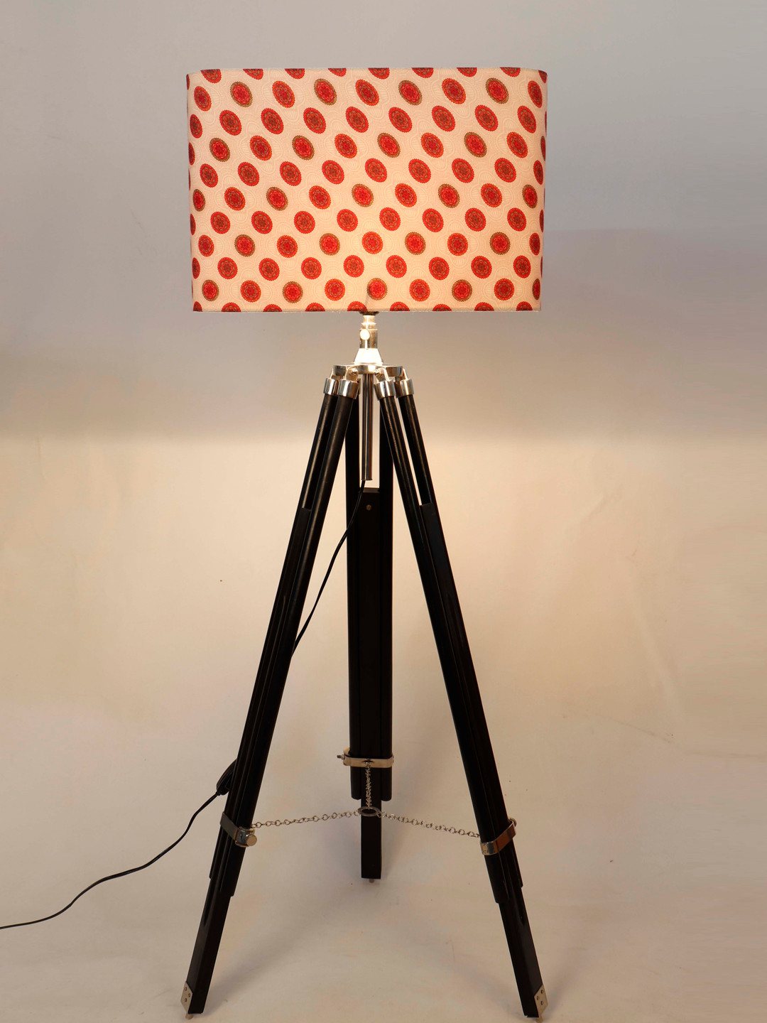 Grated Ginger Off-White & Red Printed Rectangle Lampshade