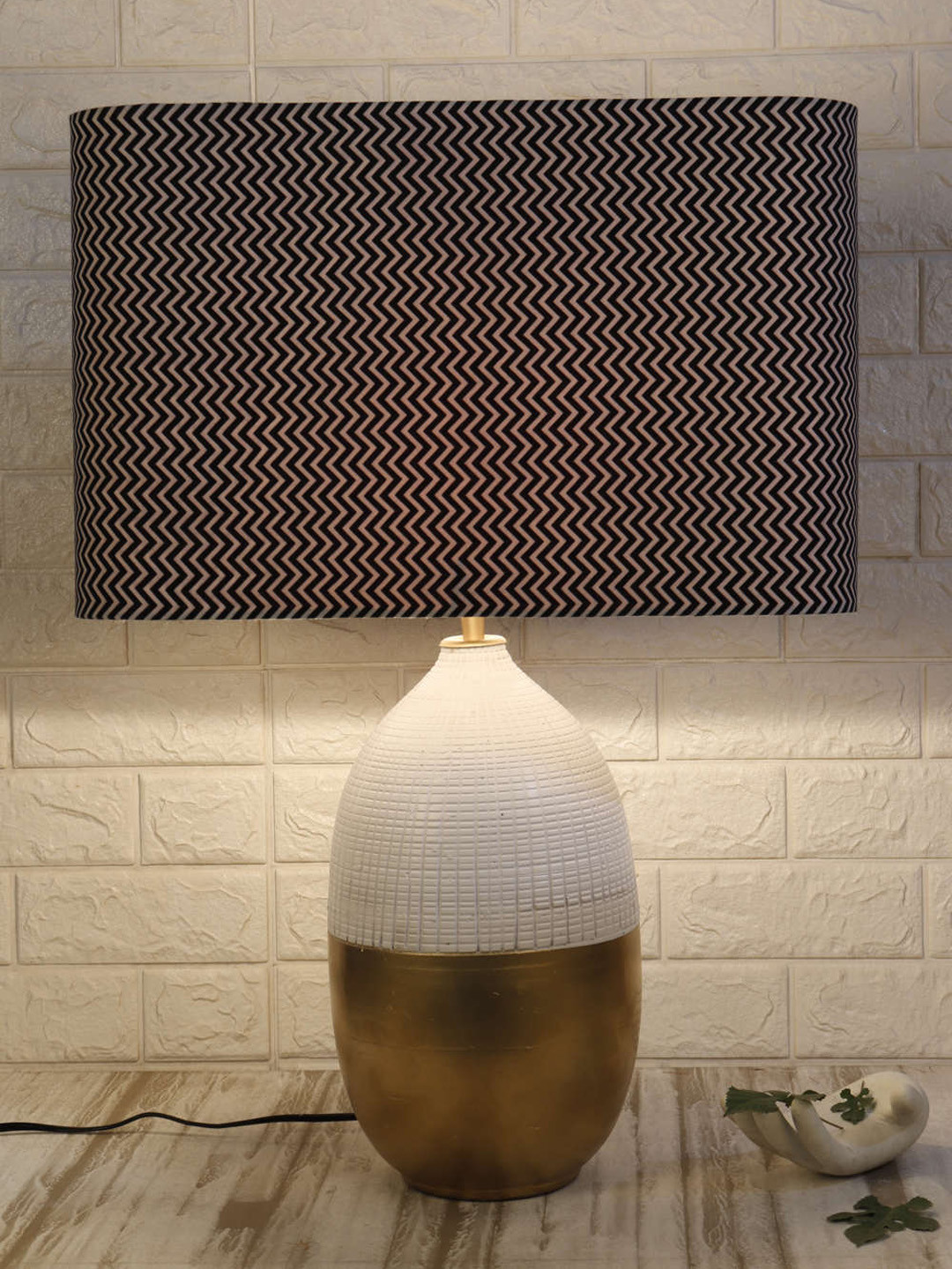 Grated Ginger Black & White Printed Fabric Rectangle Lampshade