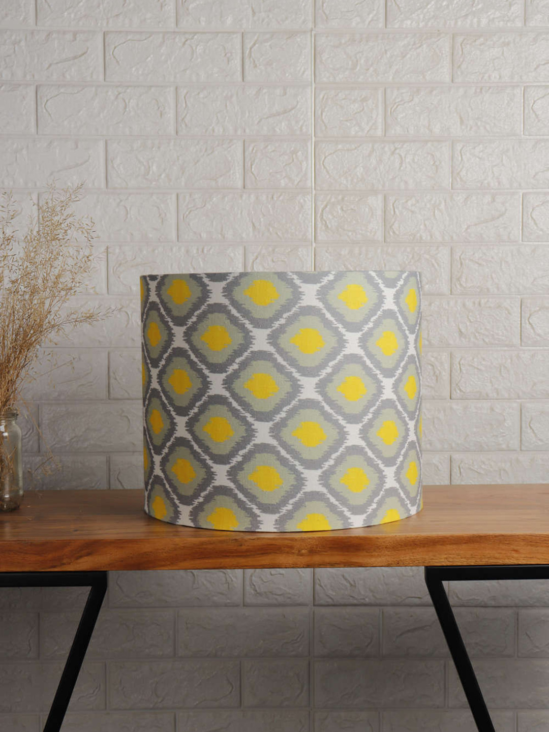 Grated Ginger Yellow & Grey Printed Contemporary Cylindrical Shaped Lampshade