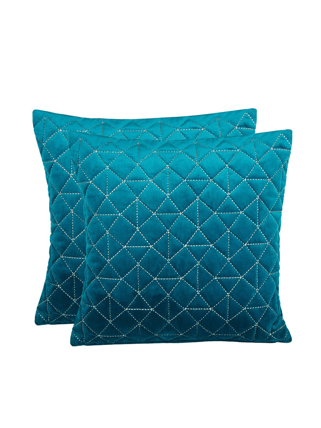 eyda Super Soft Quilted Geometric Velvet Quilted 2 Pcs Textured Cushion Covers - 17.7 x 17.7 In